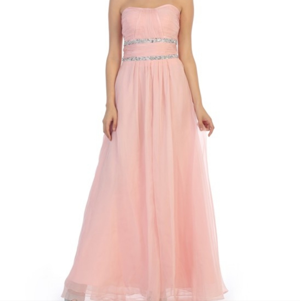May Queen Blush Strapless Beaded Gown